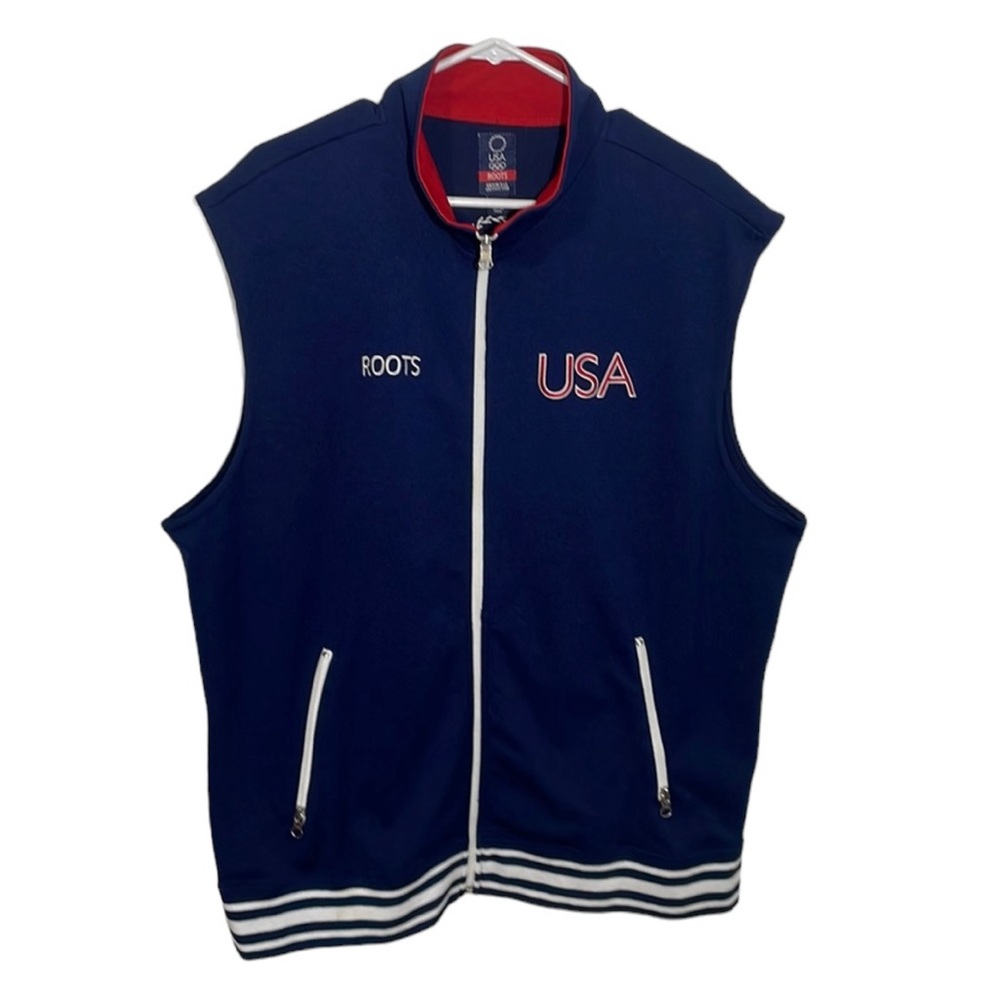 Roots 2004 Athens Official USA Olympics Team Jacket Vest Red White Blue